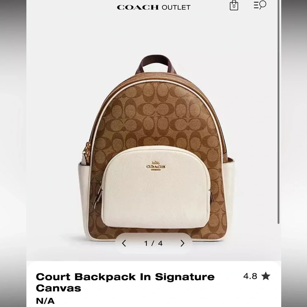 Coach Brown Signature Canvas Backpack with Cream Front Pocket